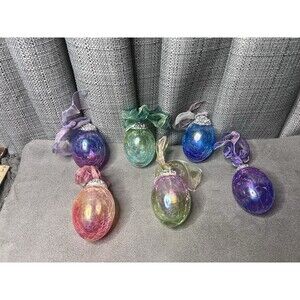 Iridscent Crackle Kugel Style Glass Easter Eggs Ornaments Lot Easter Christmas